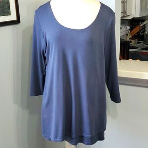 Purejill artistic tee. Gray/blue. 3/4 sleeves. Medium. Very soft good used cond.